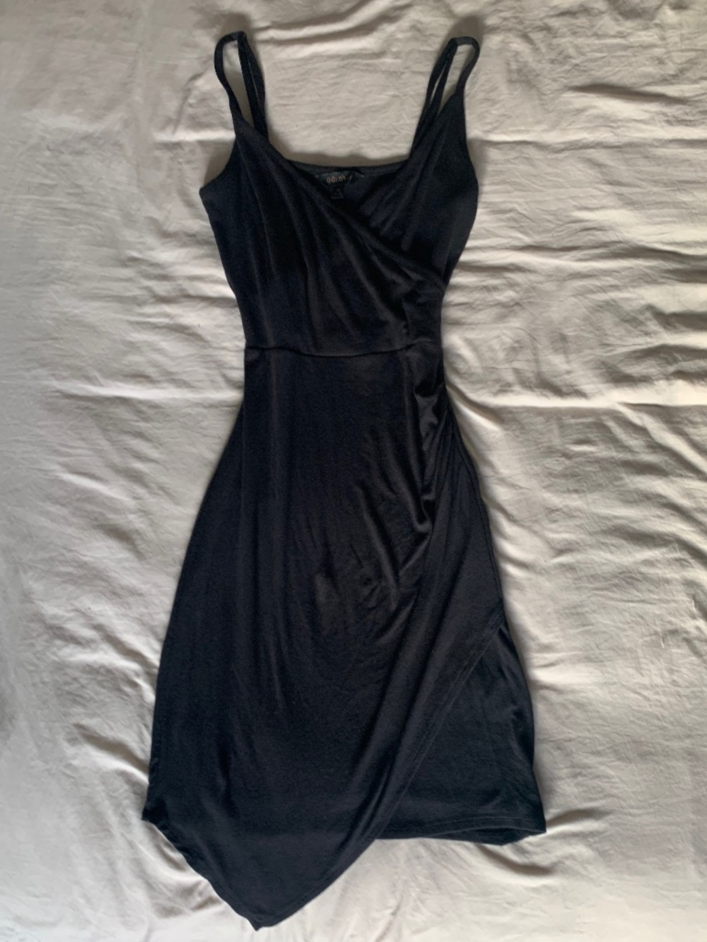 Goldray Black Wrap-Front Midi Dress XS Bodycon Asymmetrical Hem